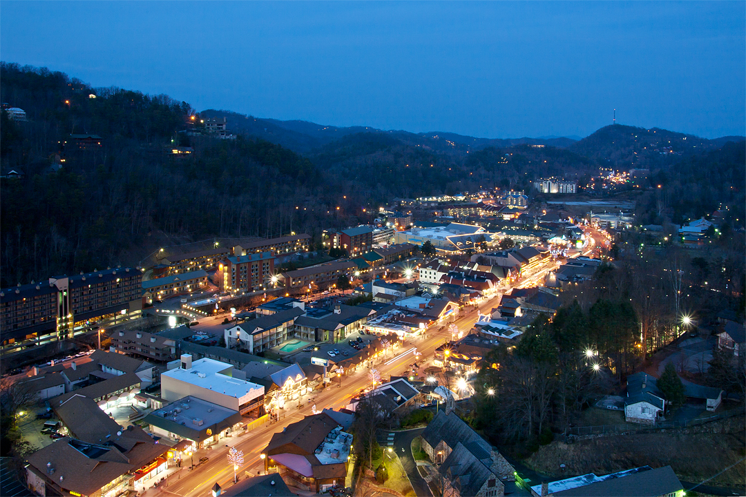 Gatlinburg at night from the Gatlinburg Space Needle.